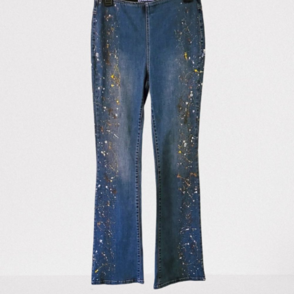 Vylette Hi-Rise Pull On Flare - Hand Painted Jeans